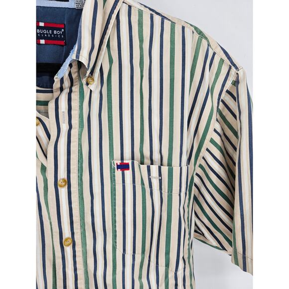 Bugle Boy Classics Mens Short Sleeve Stiped Multicolor Button Down Shirt Size XL - Picture 2 of 5